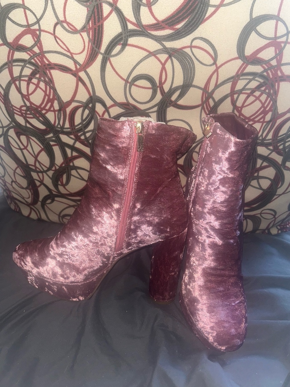 Mauve Faux Fur Platform Ankle Boots- Brand New with Tags